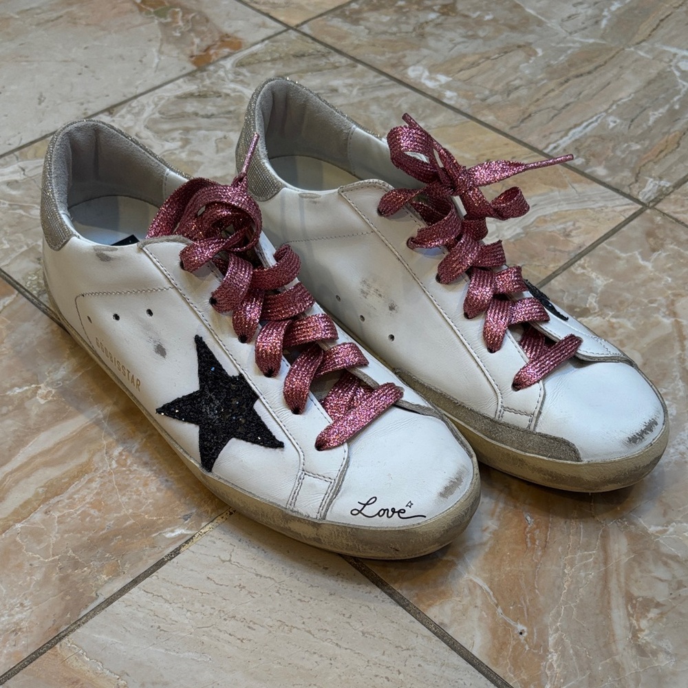 Golden Goose White and Pink Sneakers